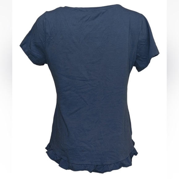 NWOT Isaac Mizrahi Live! Scoop Neck Curved Ruffle Hem Knit Top M Medium Blue - Picture 3 of 14